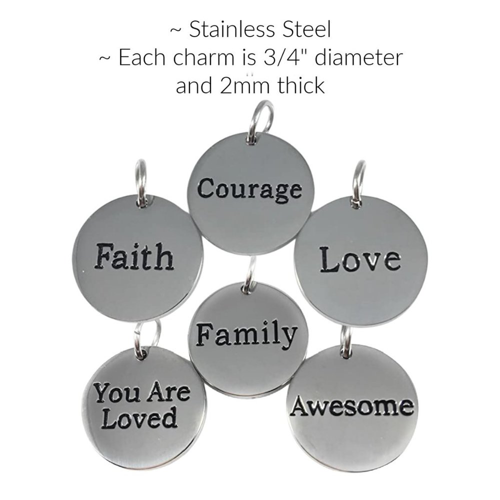 Inspirational Message Word Charms Stainless Steel Set of 6 - Picture 2 of 2